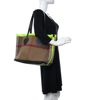 Burberry Canvas Mega Check The Giant Reversible Tote Black Neon Yellow 2 of 16