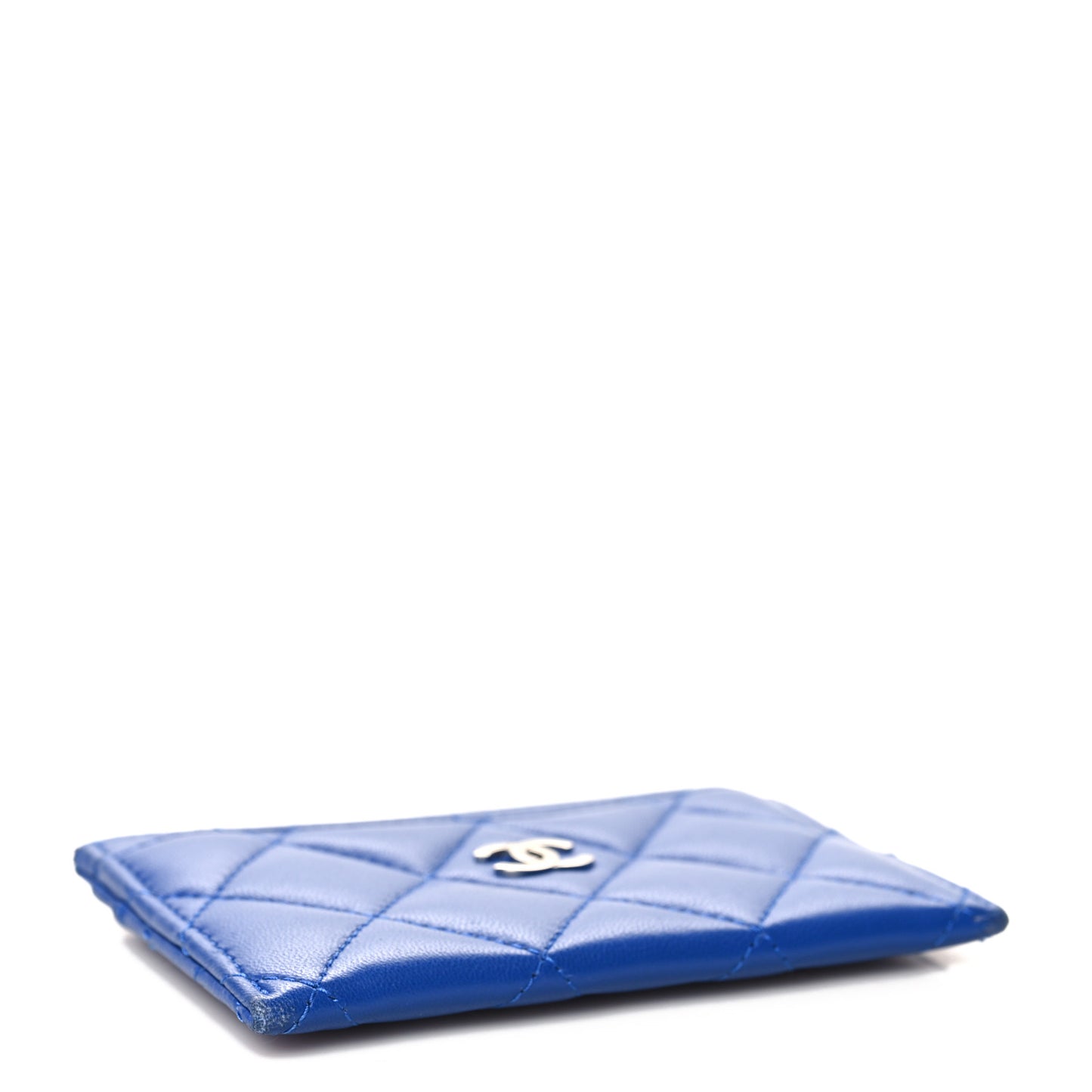 Lambskin Quilted Card Holder Blue