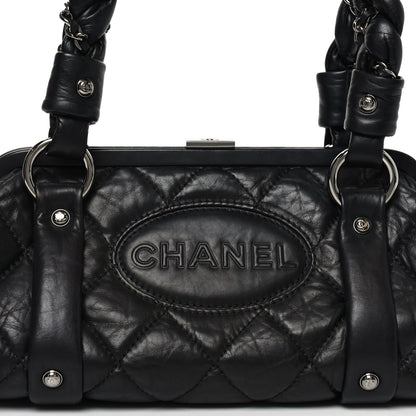 Chanel Distressed Lambskin Lady Braid Frame Bowler Black 8 of 10