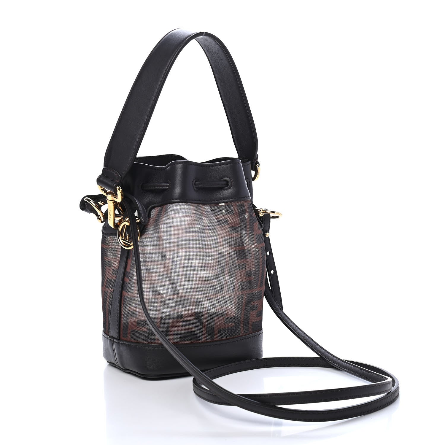 Fendi Mesh Vitello Grace F is Fendi FF 1974 Mini Mon Tresor Bucket Bag Marrone Black Ebano 3 of 9