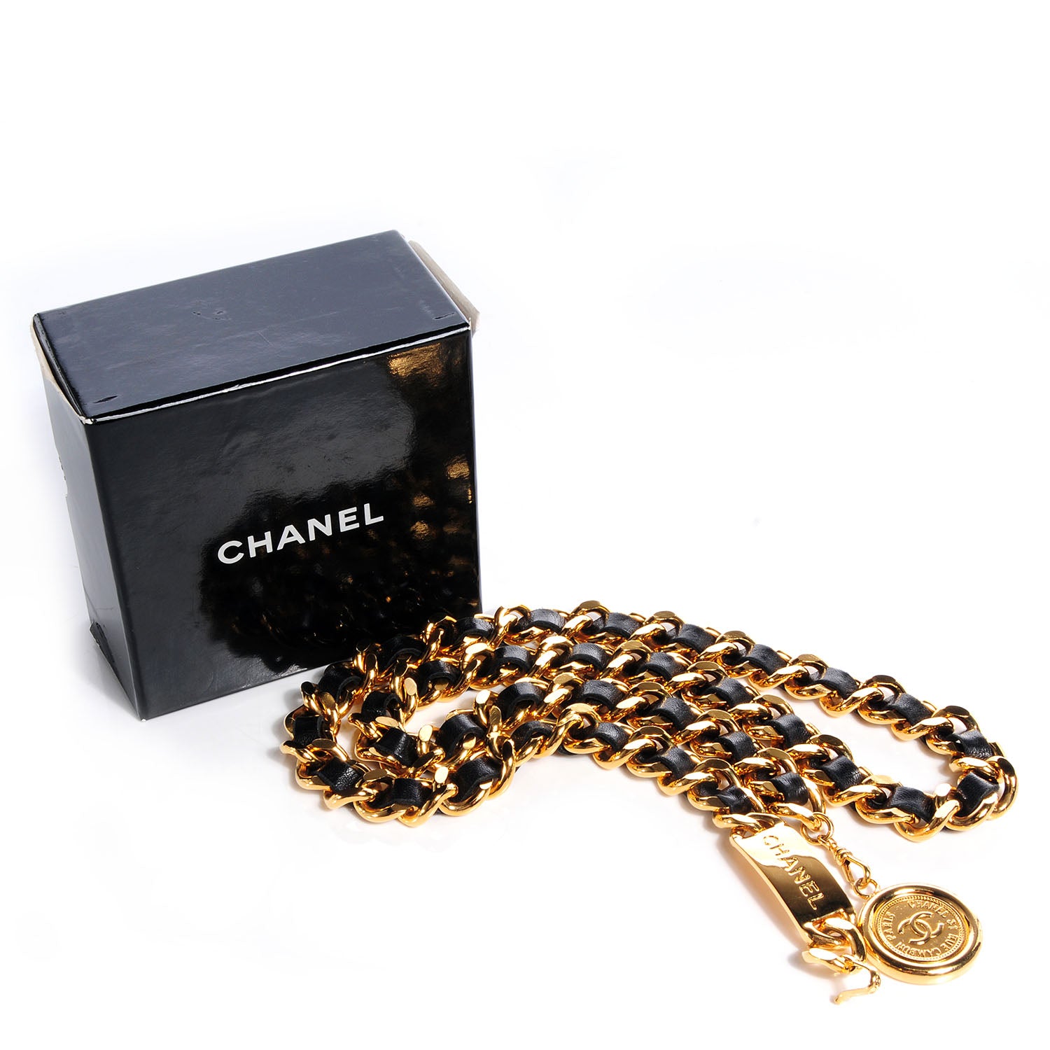 Chanel Leather Gold Chain Link 31 Rue Cambon Medallion Belt Black 6 of 6
