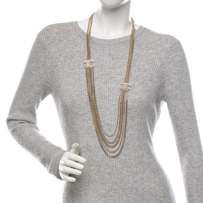Chanel Multi Strand Chain Baguette Crystal CC Necklace Gold 2 of 5