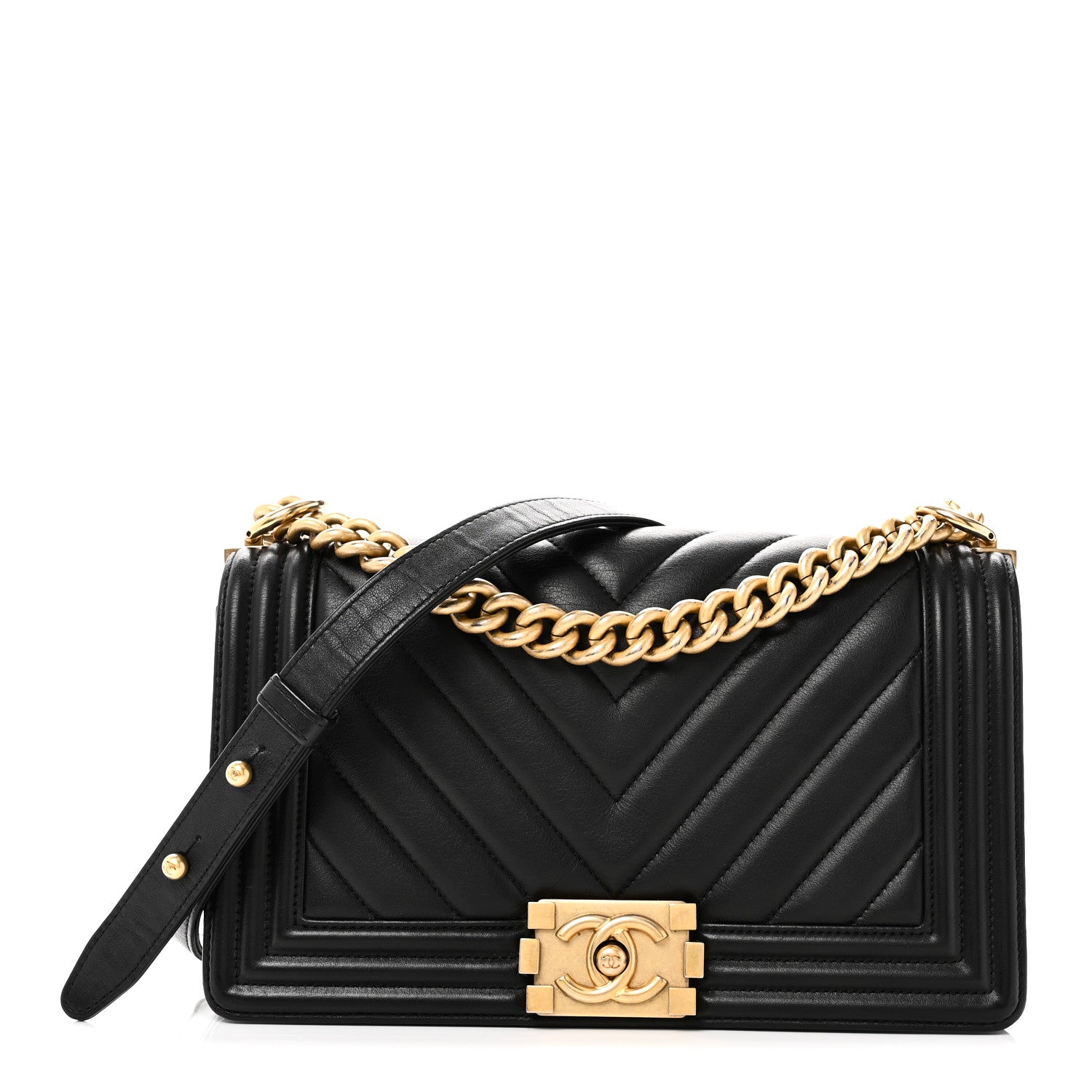 Chanel Lambskin Chevron Quilted Medium Boy Flap Black 1 of 10