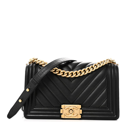 Chanel Lambskin Chevron Quilted Medium Boy Flap Black 1 of 10