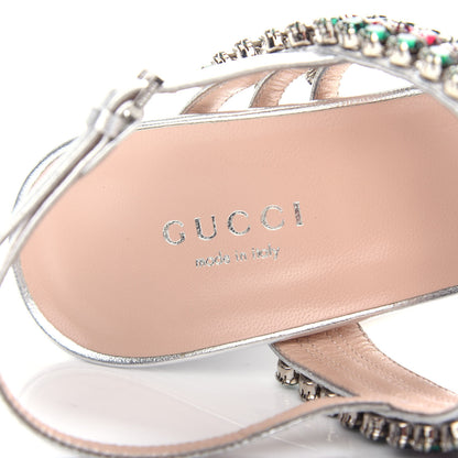 Gucci Nappa Silk Crystal Bertie High Heel Sandals 37 Argento 7 of 9
