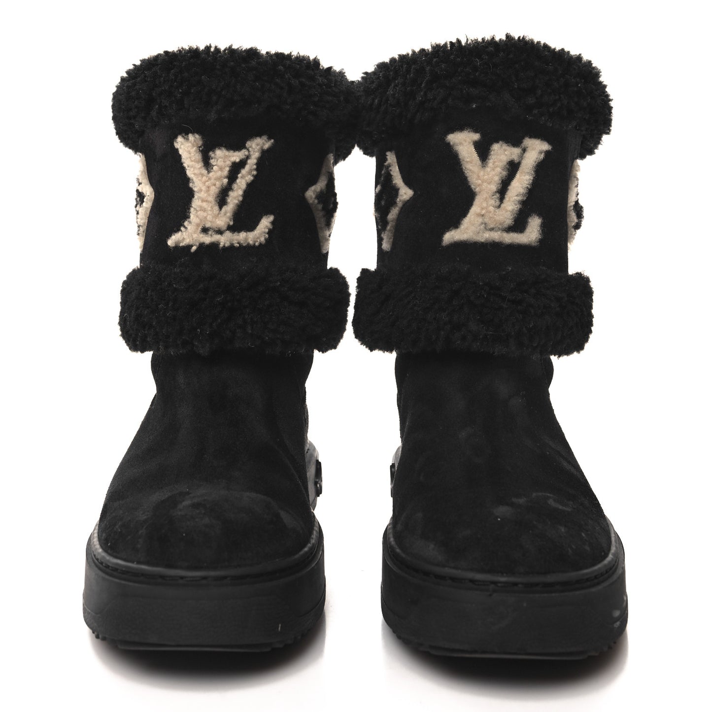 Suede Calfskin Shearling Snowdrop Flat Ankle Boot 40 Black