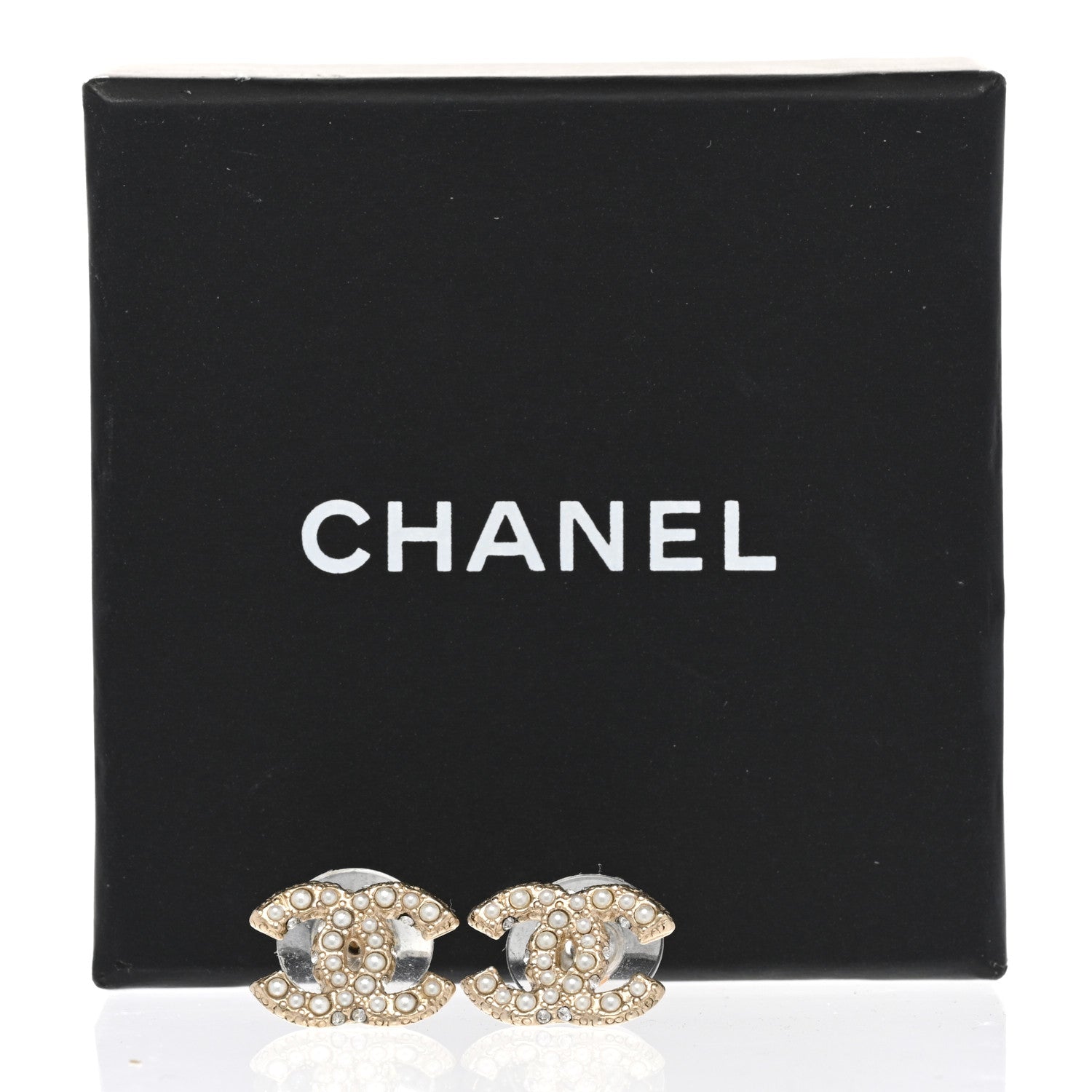 Chanel Metal Graduated Pearl Crystal CC Earrings Light Gold 5 of 5