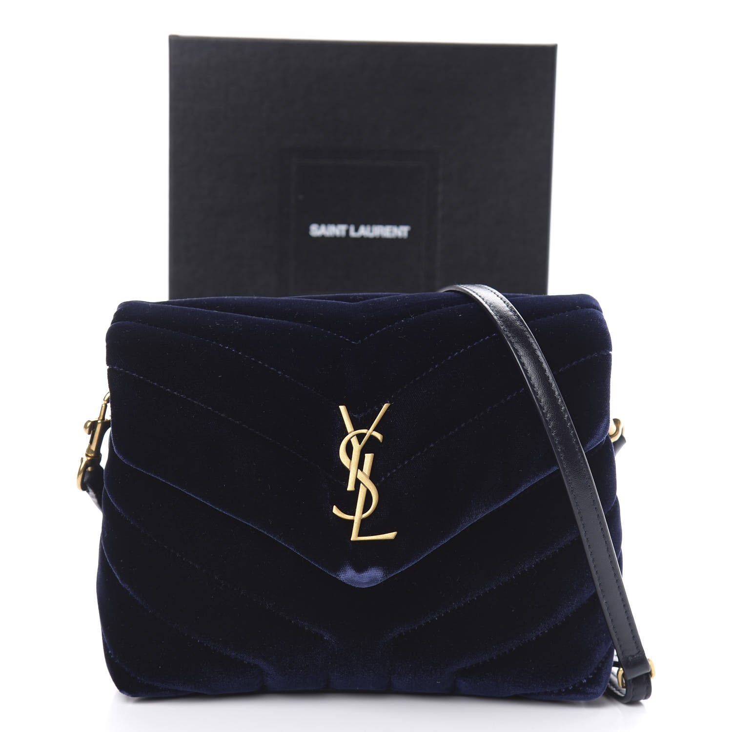 Saint Laurent Velvet Y Quilted Monogram Toy Loulou Crossbody Navy 10 of 11