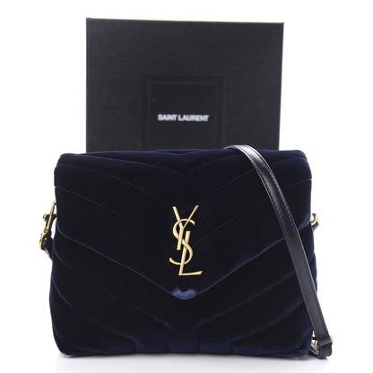Saint Laurent Velvet Y Quilted Monogram Toy Loulou Crossbody Navy 10 of 11