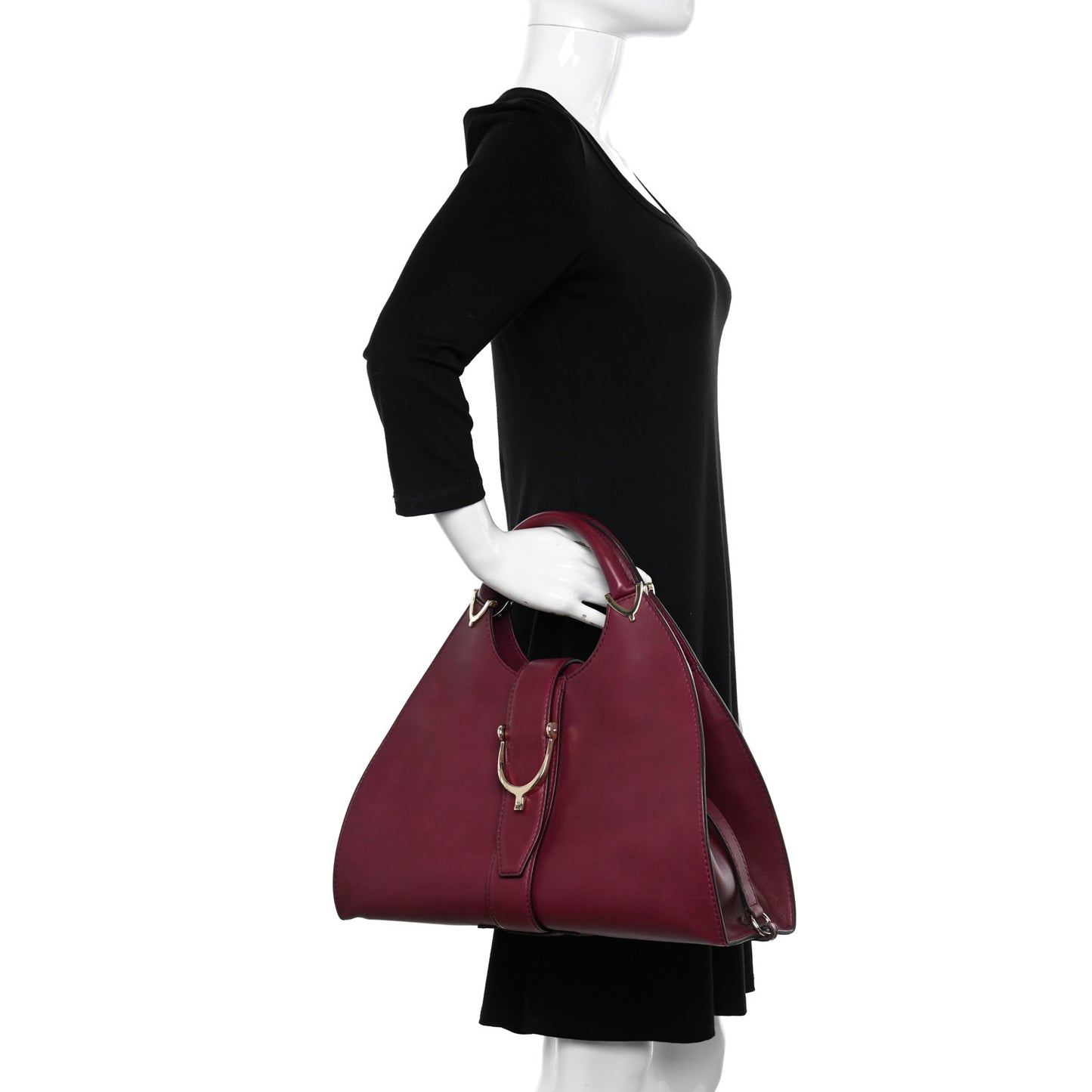 Calfskin Medium Stirrup Top Handle Bag Cherry Gloss