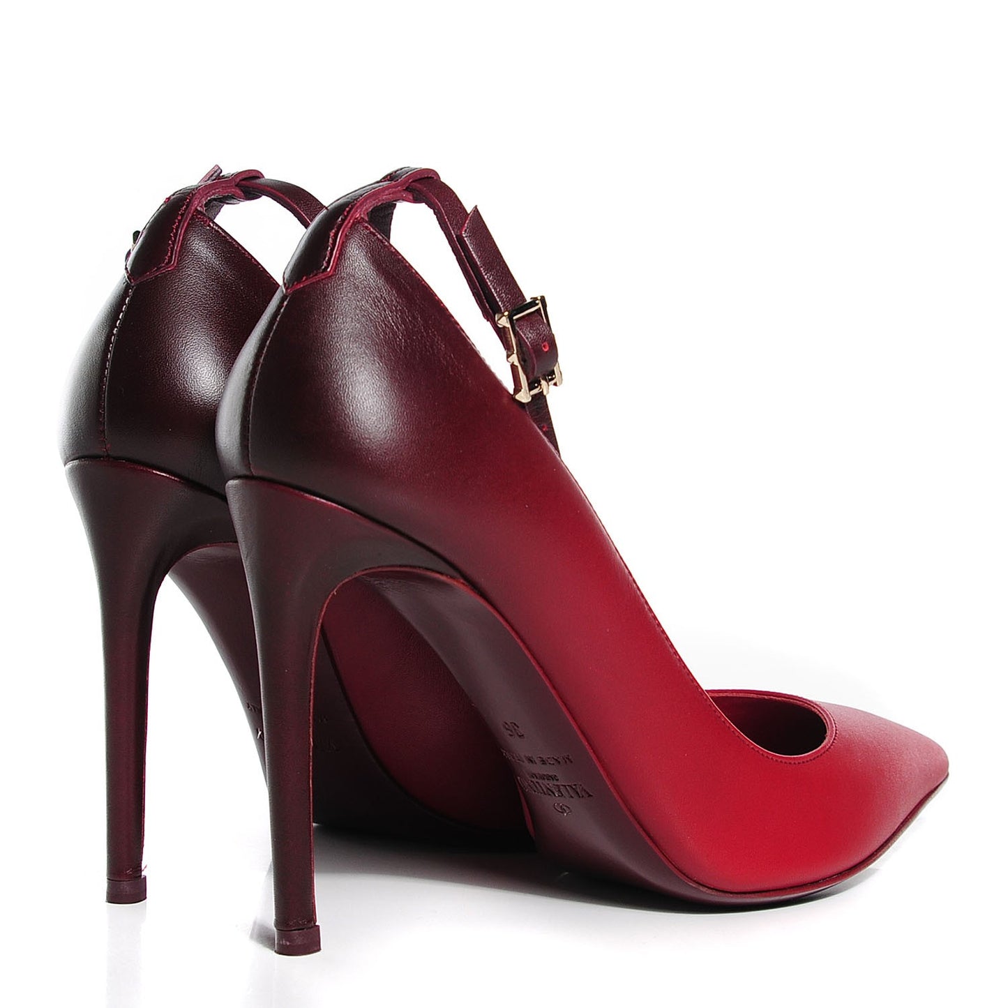 Calfskin Rockstud Ombre Ankle Strap Pumps 36 Rouge Absolute