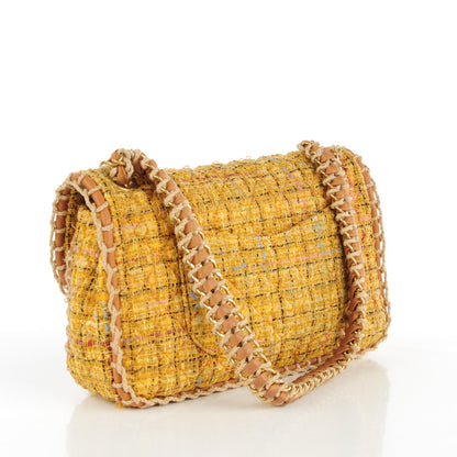 Chanel Metallic Tweed Medium Single Flap Light Yellow 3 of 9