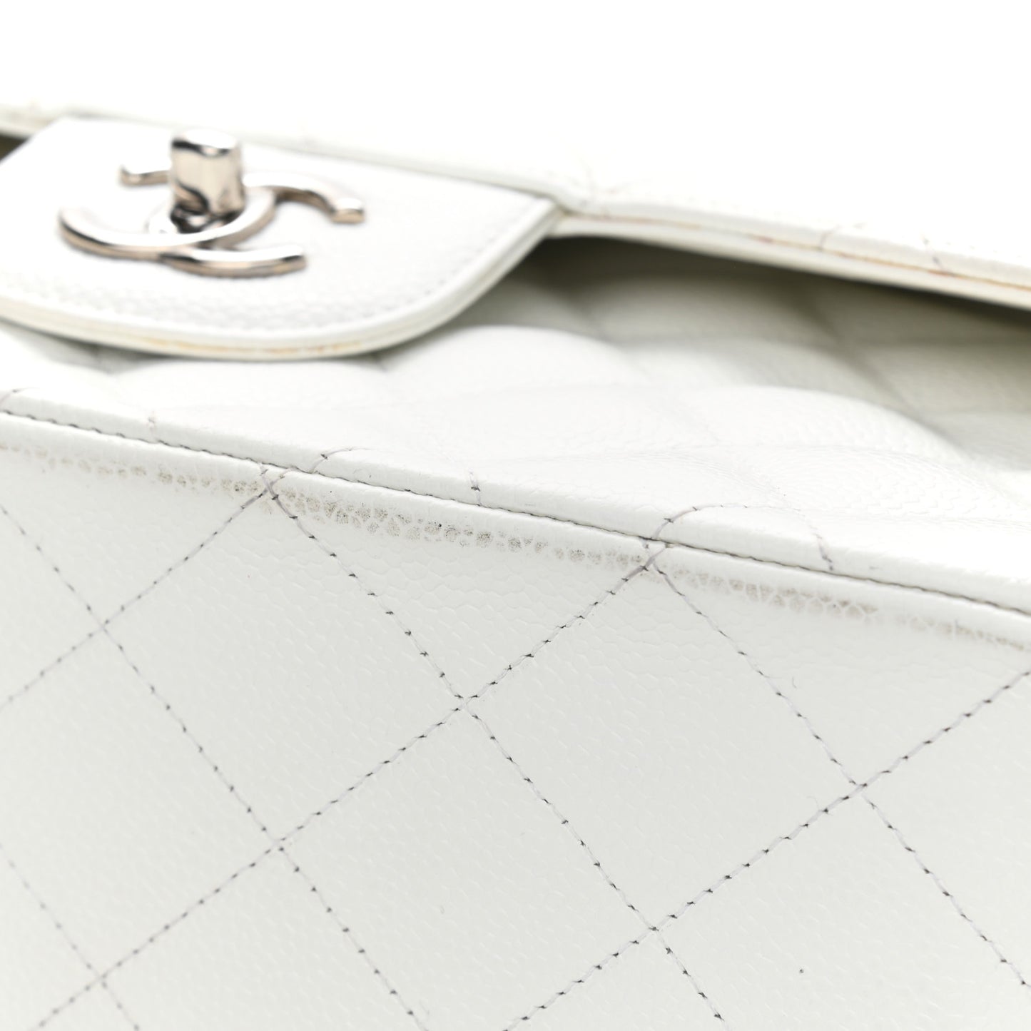 Caviar Quilted Jumbo Double Flap White