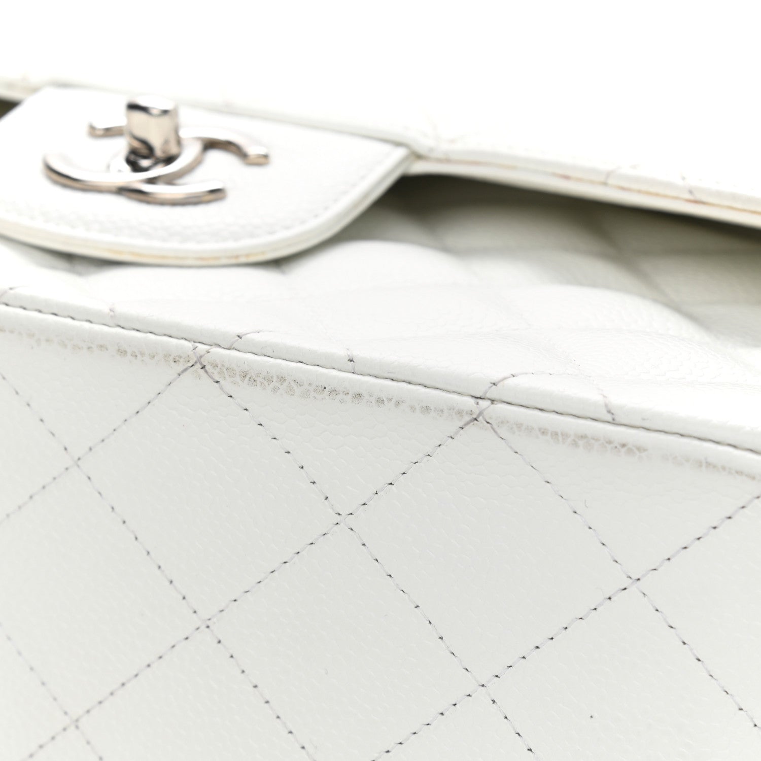 Chanel Caviar Quilted Jumbo Double Flap White 11 of 12