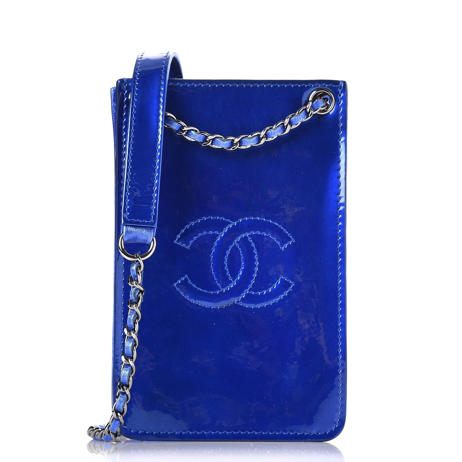 Chanel Metallic Patent Crossbody CC Phone Holder Blue 1 of 9