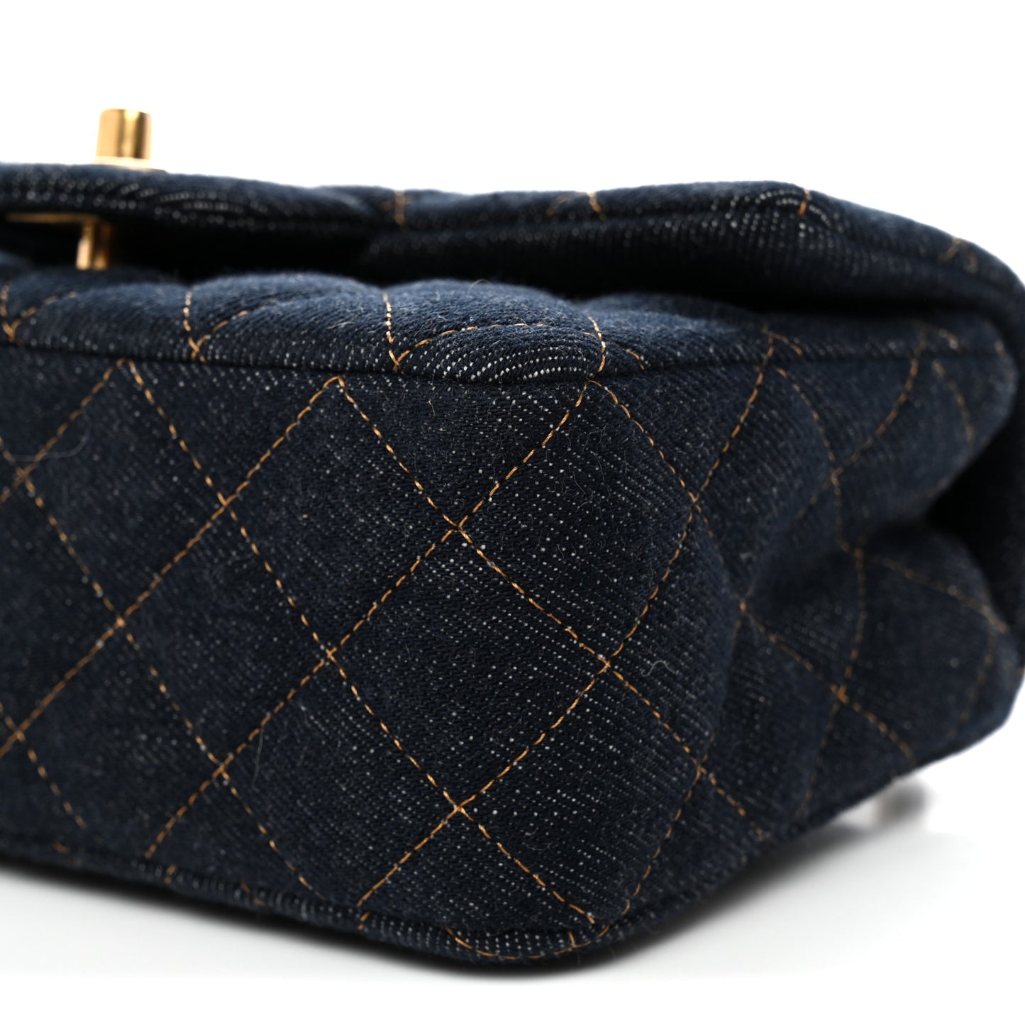 Denim Quilted Mini Rectangular Flap Dark Blue