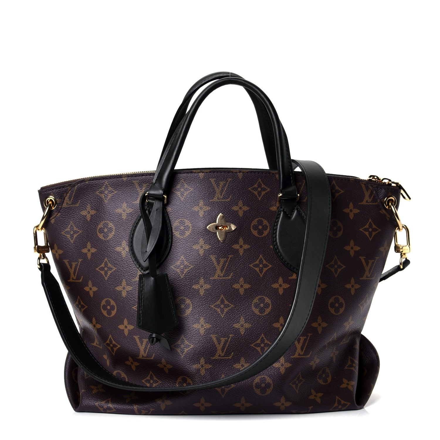 Louis Vuitton Monogram Flower Zipped Tote MM Black 1 of 4