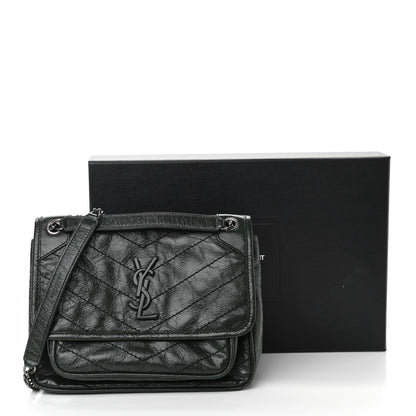 Saint Laurent Crinkled Calfskin Matelasse Monogram Baby Niki Chain Satchel Dark Green 11 of 11