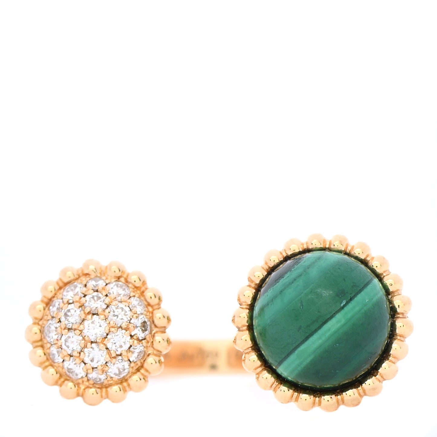 18K Yellow Gold Diamond Malachite Perlee Couleurs Between The Finger Ring 52 6