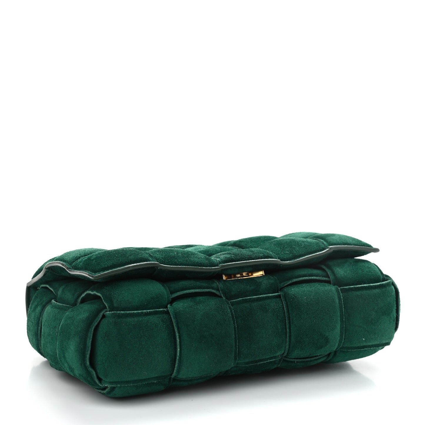 Suede Maxi Intrecciato Padded Chain Cassette Crossbody Bag Emerald Green