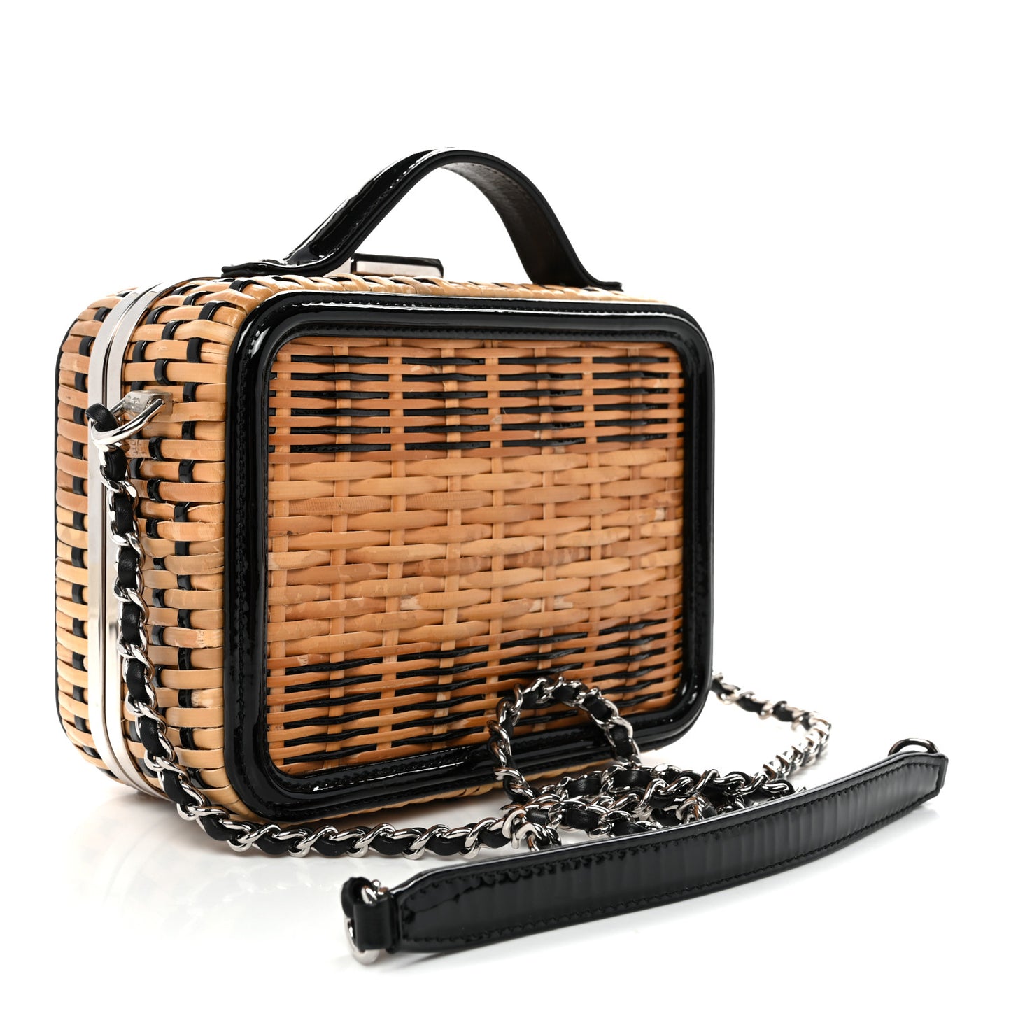 Raffia Patent Small CC Filigree Vanity Case Black