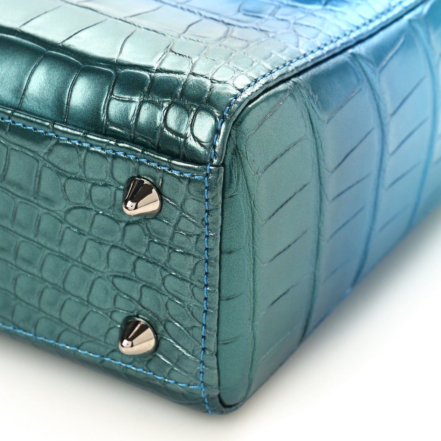 Metallic Alligator Small Lady Dior Blue