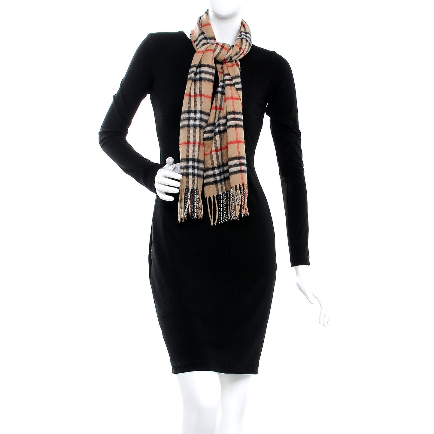 Cashmere House Check Fringe Scarf Camel
