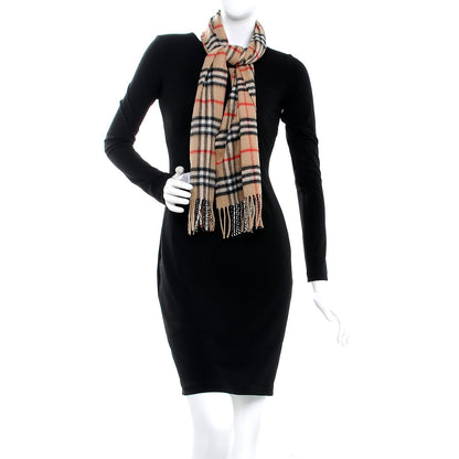 Burberry Cashmere House Check Fringe Scarf Camel 2 of 4