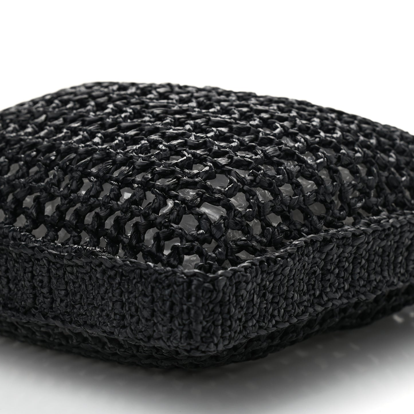 Yarn Raffia Effect Crochet Logo Embroidered Tote Bag Black
