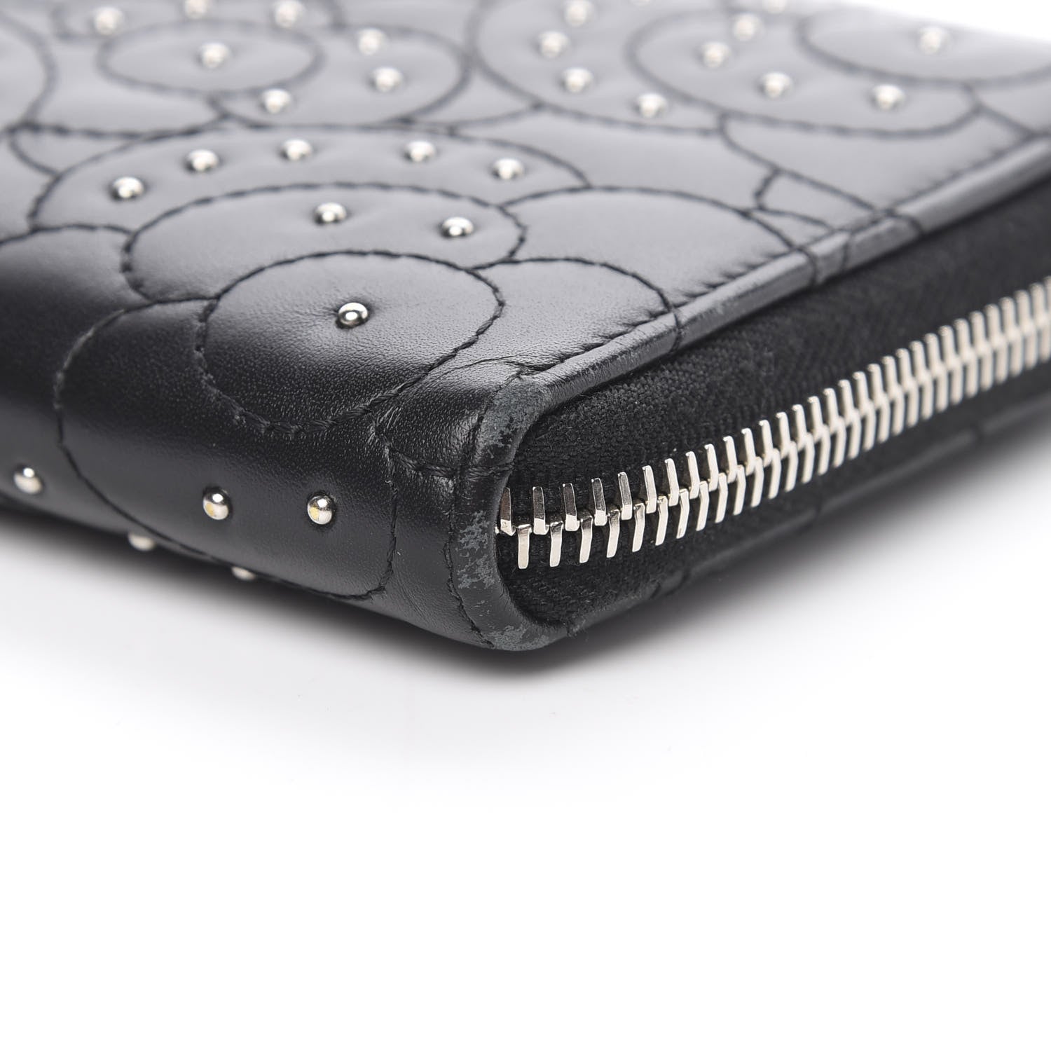Chanel Lambskin Camellia Studded Large Gusset Zip Around Wallet Black 11 of 12