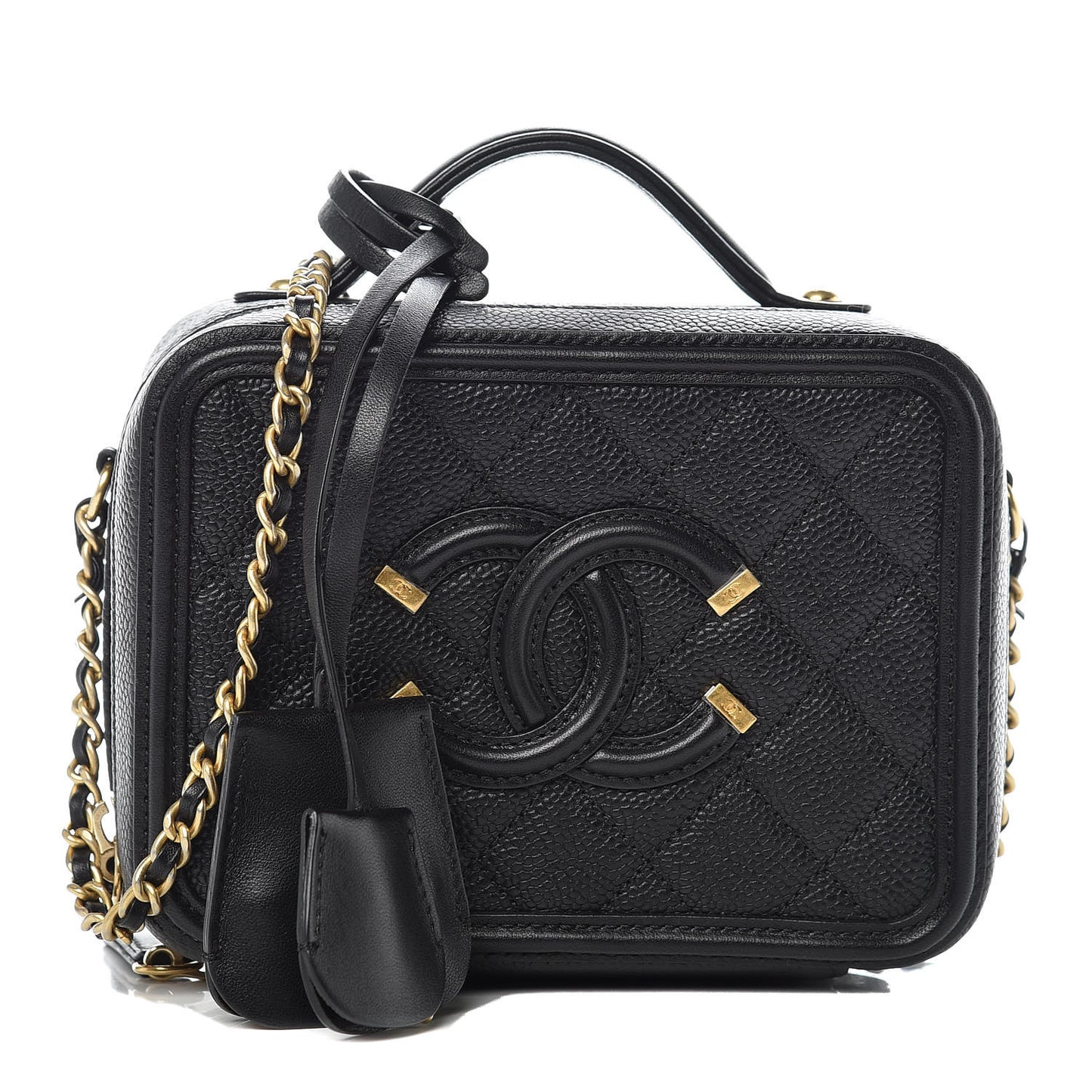 Caviar Quilted Small CC Filigree Vanity Case Black