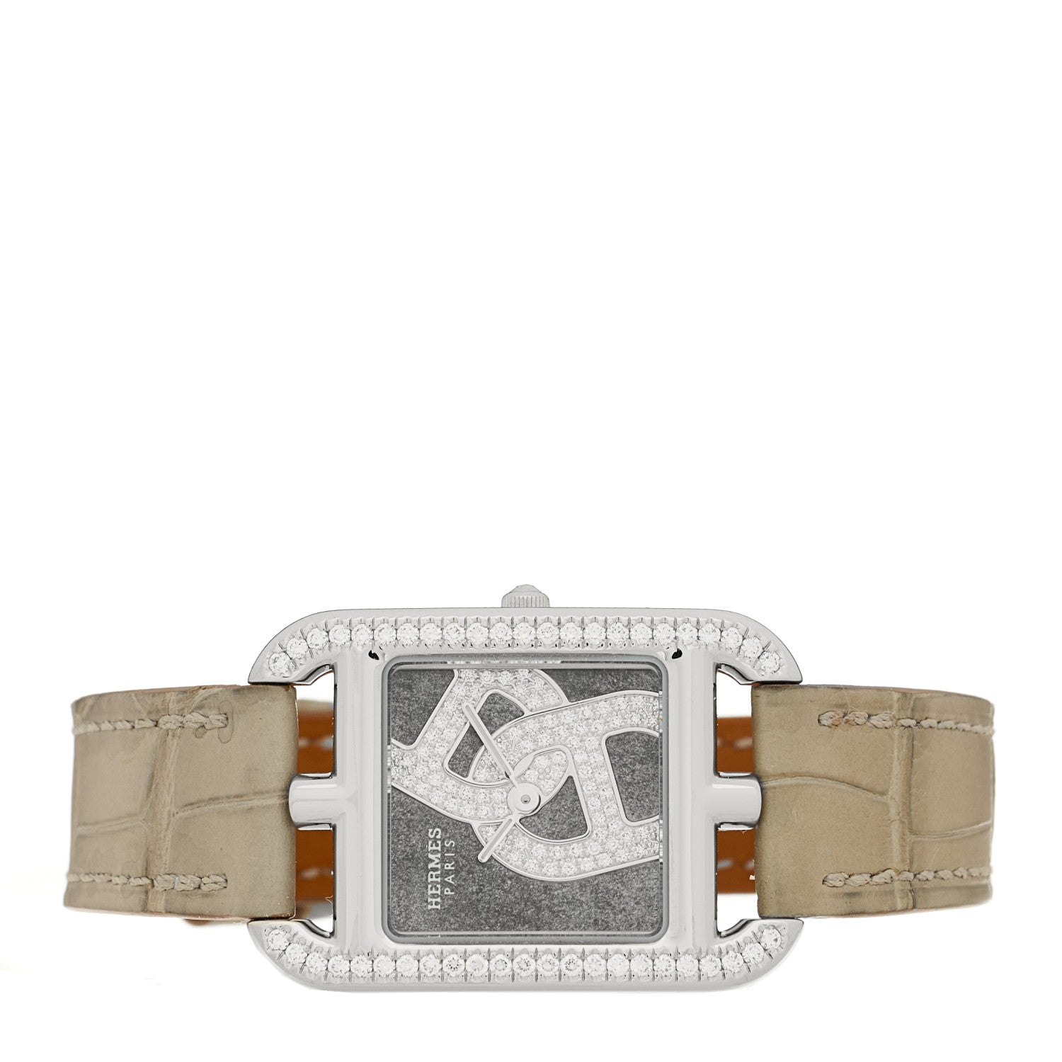 Hermes Stainless Steel Alligator Diamond Bezel 23mm Cape Cod Chaine d'Ancre Joaillier Quartz Watch Gris Perle 2 of 5