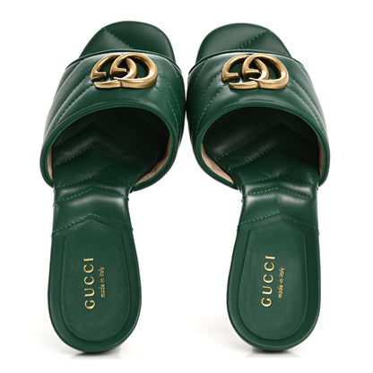 Gucci Nappa Matelasse GG Marmont 75mm Slide Sandals 35 Emerald 2 of 8