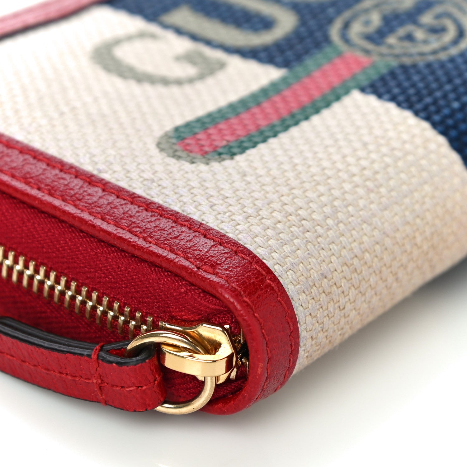 Gucci Canvas Sylvie Stripe Logo Zip Around Wallet Mystic White Hibiscus Red Maritime 8 of 16