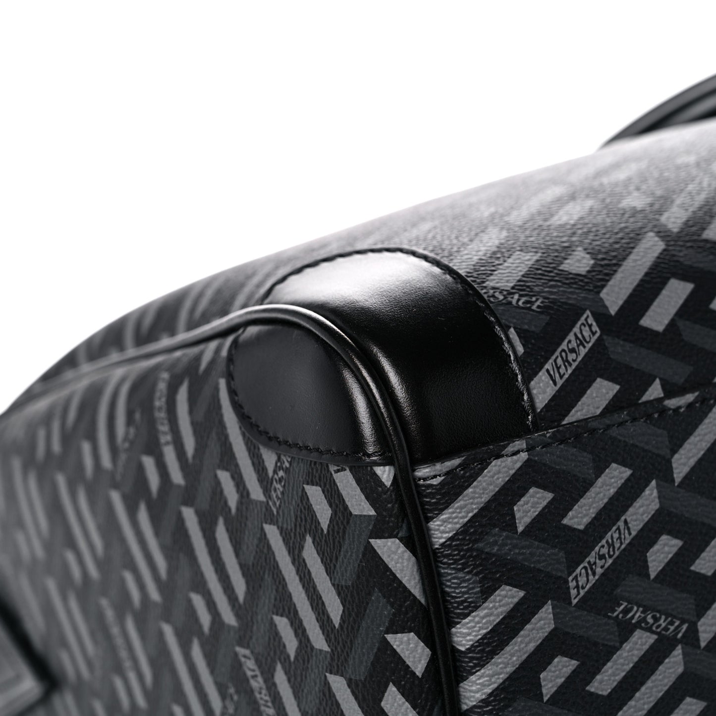 Coated Canvas Calfskin La Greca Signature Travel Bag Black Grey