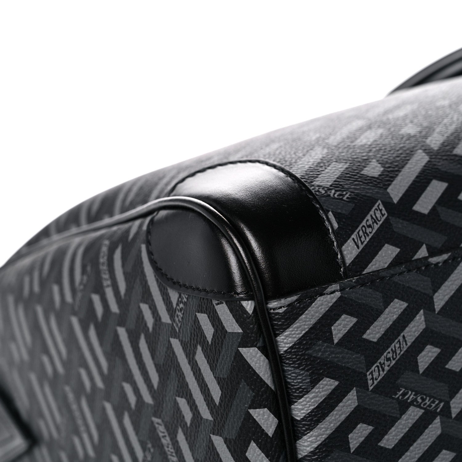Versace Coated Canvas Calfskin La Greca Signature Travel Bag Black Grey 12 of 14