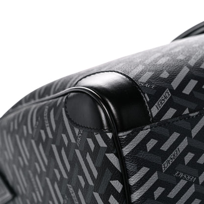 Versace Coated Canvas Calfskin La Greca Signature Travel Bag Black Grey 12 of 14