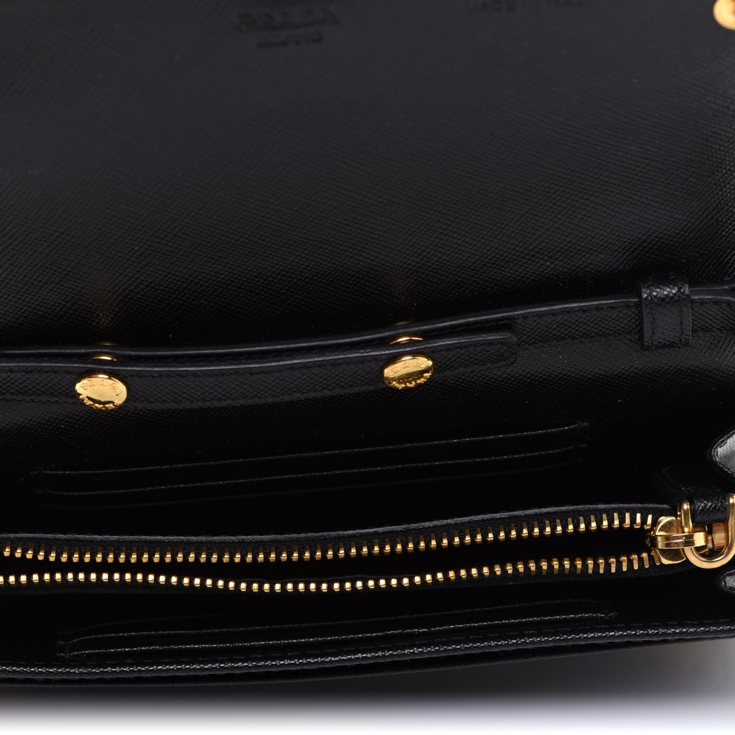 Saffiano Metal Mini Crossbody Wallet Nero Black