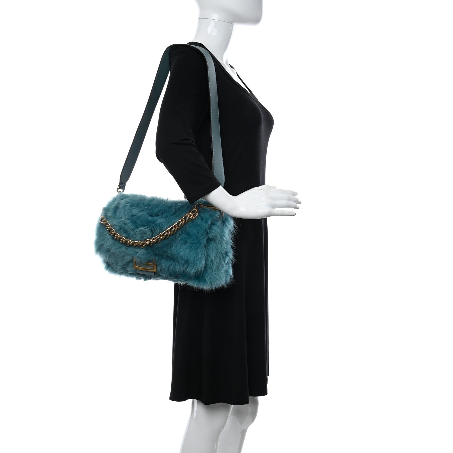 Fendi Alpaca Fur Large Baguette Blue 2 of 9