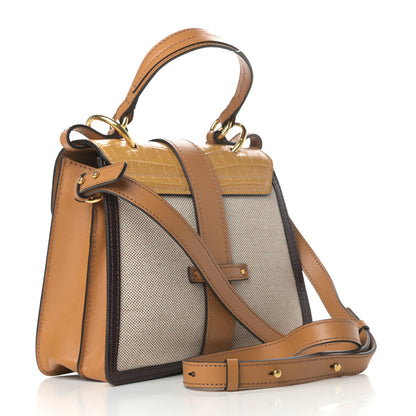 Chloe Calfskin Crocodile Embossed Canvas Small Aby Day Shoulder Bag Honey Gold 3 of 8