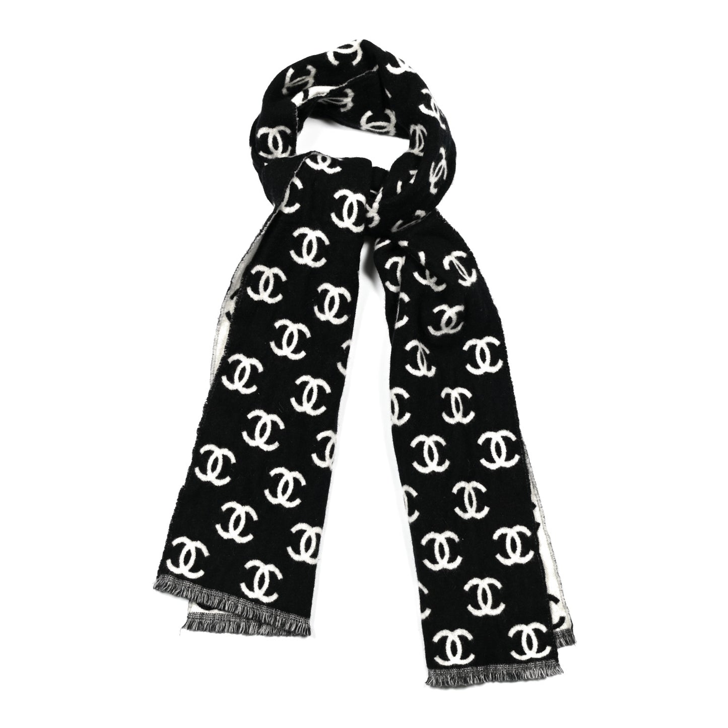 Cashmere Wool CC Scarf Grey White