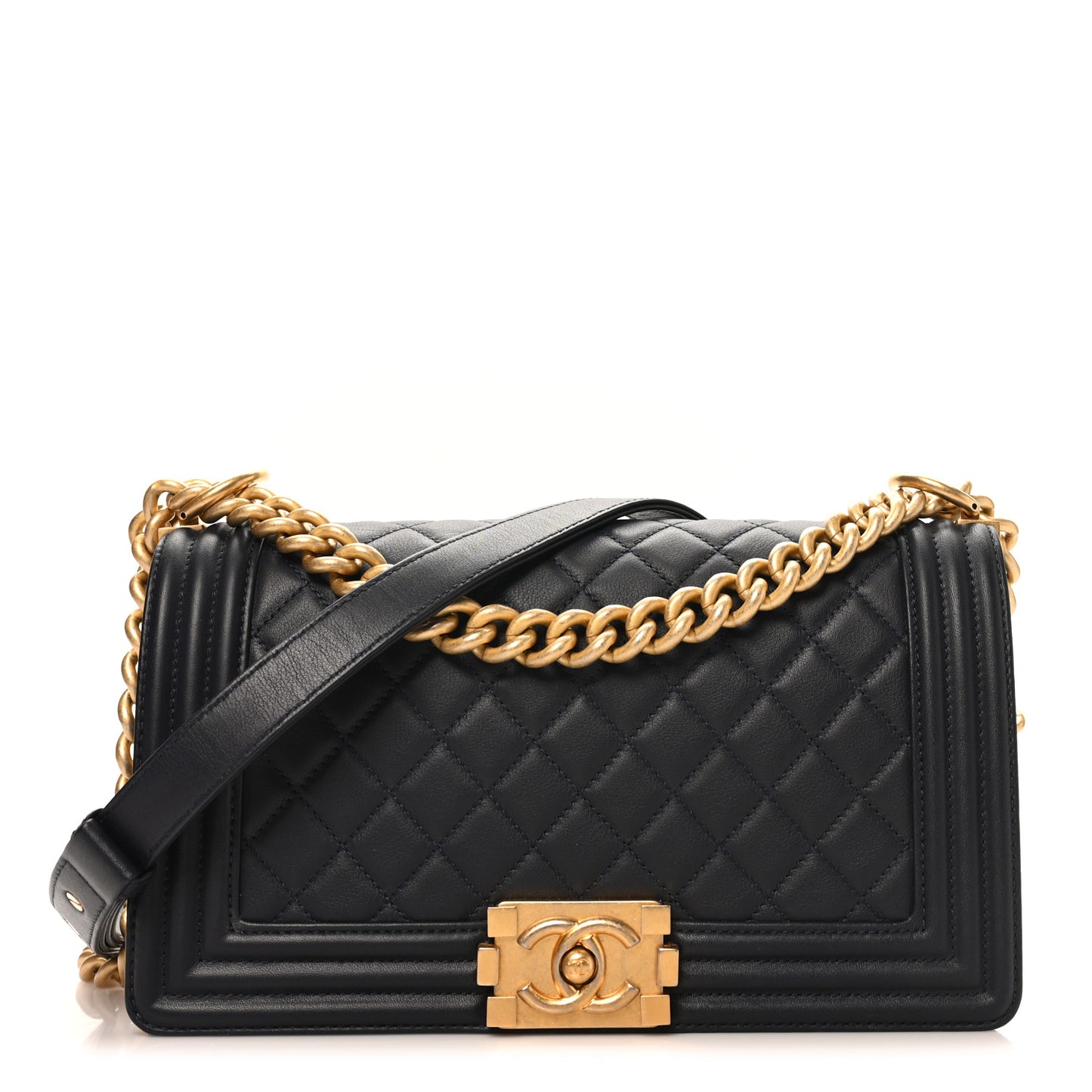 Lambskin Quilted Medium Boy Flap Dark Navy
