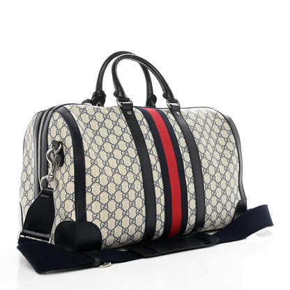 Gucci GG Supreme Monogram Textured Dollar Calfskin Web Medium Ophidia Duffle Bag Beige Blue 2 of 12
