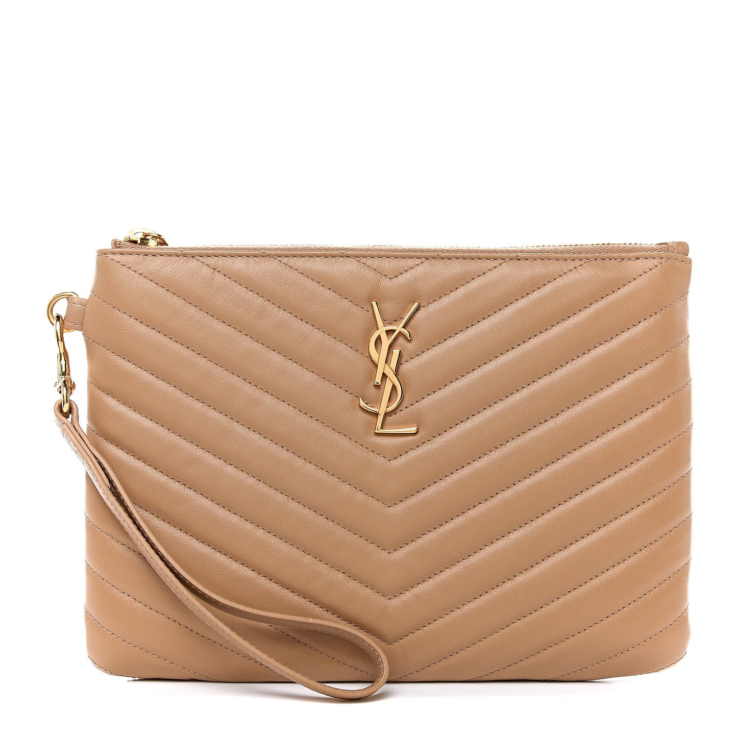 Saint Laurent Calfskin Matelasse Chevron Monogram A5 Wristlet Cork 1 of 8
