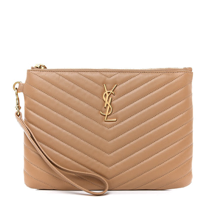 Saint Laurent Calfskin Matelasse Chevron Monogram A5 Wristlet Cork 1 of 8