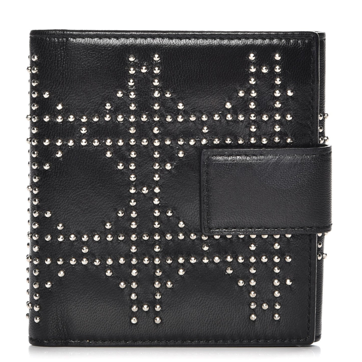 Lambskin Studded Cannage Lady Dior Compact Wallet Black