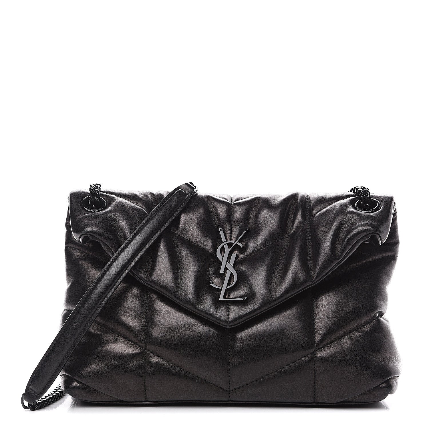 Saint Laurent Lambskin Quilted Small Loulou Puffer Monogram Chain Satchel Black 1 of 11