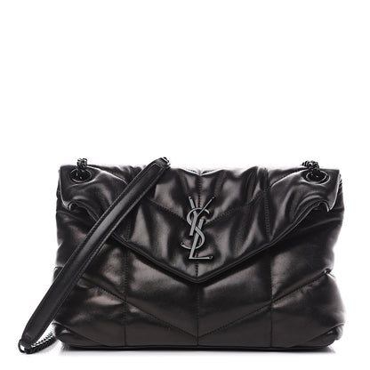 Saint Laurent Lambskin Quilted Small Loulou Puffer Monogram Chain Satchel Black 1 of 11