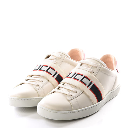 Gucci Calfskin Stripe Womens New Ace Sneakers 38.5 New Mystic White Ecru Red Flame 2 of 9