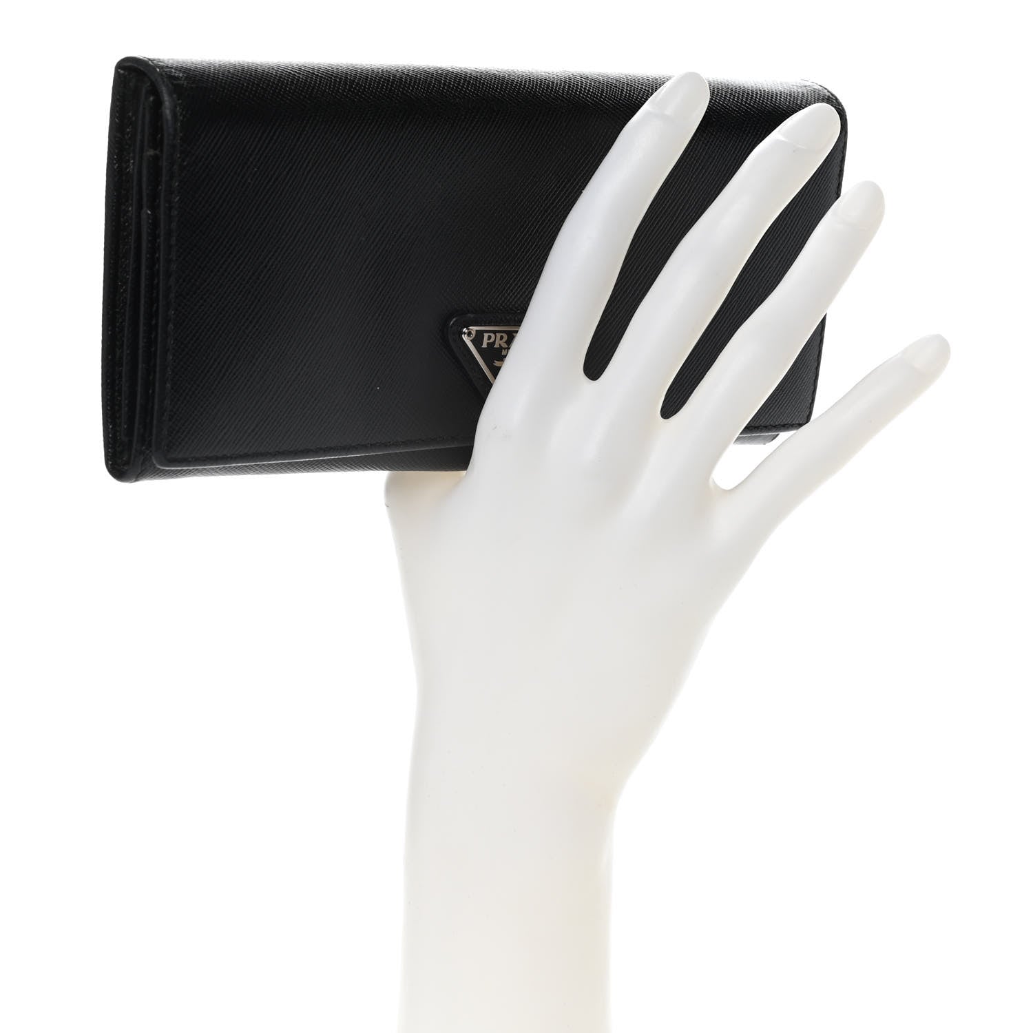 Prada Saffiano Triangle Continental Flap Wallet Black 2 of 13